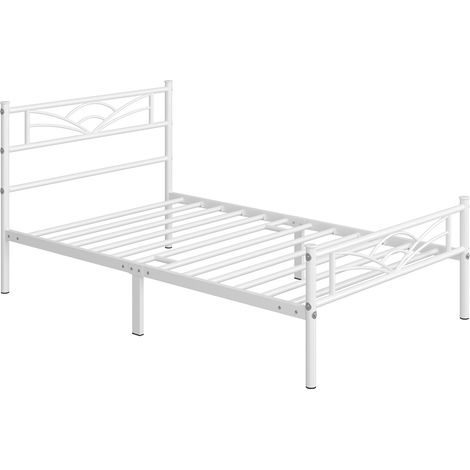 Yaheetech – Lit simple en métal 90x190cm – Cadre robuste avec renforts d'angle – Garde au sol 32cm pour rangement – Couleur blanche