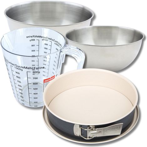 Set pâtisserie avec moule à manqué 27 cm, 2 bols à mixer, verre mesureur et spatule Zenker (1/5)