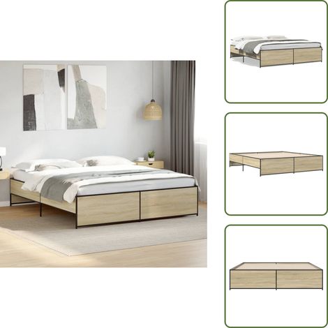 Bettgestell Sonoma-Eiche 180x200 cm Holzwerkstoff und Metall - Holzbettfassungen - Doppelbett Gestell - Bettrahmen - Lattenrost - Sonneno Eichen Möbel