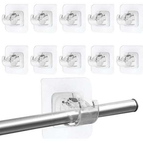 Lot de 16 supports tringle à rideaux sans perçage – Crochets autocollants transparents – Installation facile sur surfaces lisses