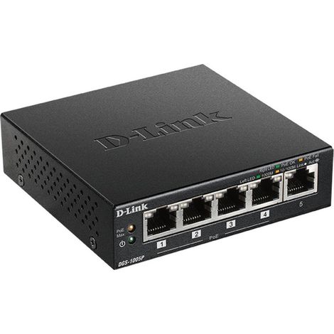 D-LINK DGS-1005P 5Port Desktop Gigabit PoE+ Switch 5x Gigabit-Ethernet-Port (4x PoE+-Port) PoE+ 60W (1/4)