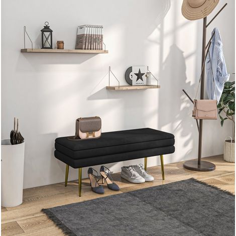 Gepolsterte Aufbewahrungsbank in Samtoptik, 100 x 37,5 x 42 cm, schwarz HAVRYA (1/5)
