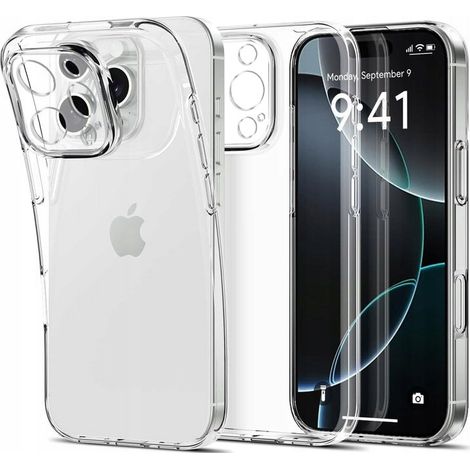 Funda delgada para iPhone 16 Pro. Funda transparente con parte trasera transparente y cristal protector. (1/5)