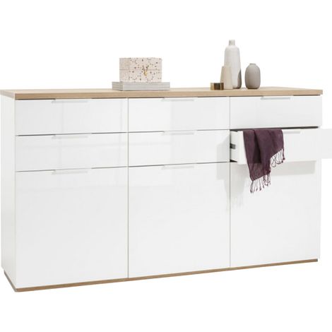 Madia multiuso "Mundi" 3 ante e 6 cassetti bianco laccato arredamento moderno h 102 cm -Marmo (1/5)