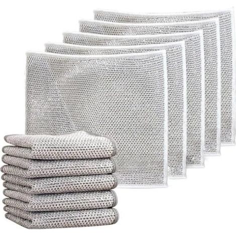 Chiffons à vaisselle en fil métallique polyvalents pour humides et secs, torchon multifonctionnel anti-rayures, chiffons (10pièces) (1/4)