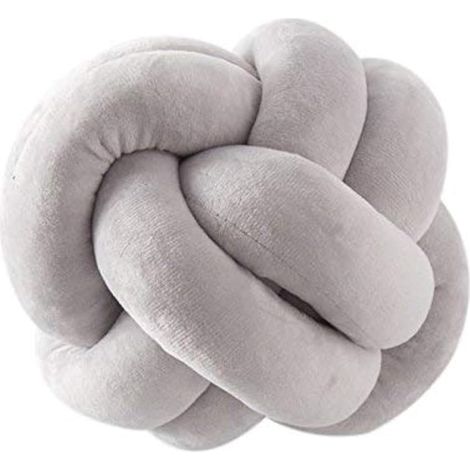 Oreiller de Boule de Noeud - Coussin de Boule de Noeud Fait la Main Oreiller Sieste en Peluche pour la Chambre canap Voiture Bureau Voyage 25x25cm Gris