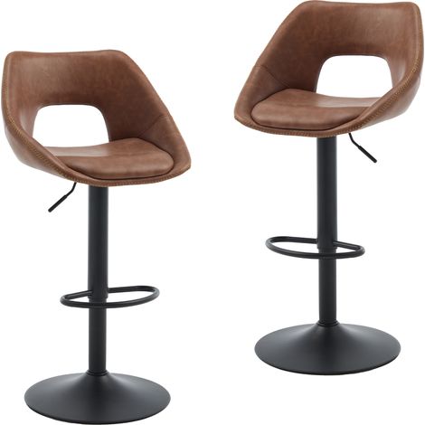 Wahson Set di 4 Sgabelli da Bar in Ecopelle, Sgabelli Alti Cucina con Schienale Sedie da Bar Regolabile e Girevole per Cucina Penisola, PU Marrone
