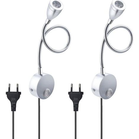 Lampada da parete flessibile da 3 watt con spina e interruttore europei, lampada da lettura (1/4)