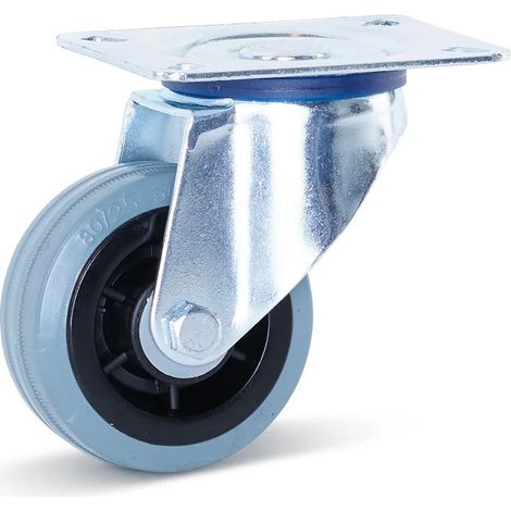 Roulette pivotante - MESO - Caoutchouc gris - 80mm - Platine - Sans trace - 60kg