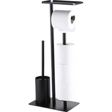 Porte-papier toilette vertical pour 3 rouleaux avec petit disque et brosse WC Noir (1/5)