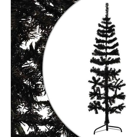 Demi Sapin de Noël Artificiel mince avec support Noir 120 cm, Décoration de Noël (1/5)