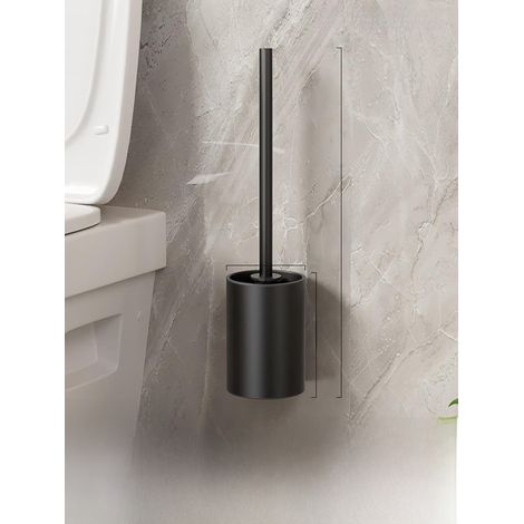 Edelstahl-Toilettenbürste ohne Spalten, bohrfeste Toilettenbürste, wandmontiertes Toilettenreinigungsset ohne Bohren ([Doppelte Verwendung: Wand-/Fußbodenmontage] Schwarze Edelstahl-Toilettenbürste) (1/5)