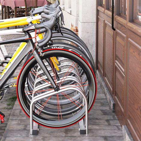 Support à Vélos pour 5 Vélos en Acier, 145×33×27 cm, Argent (1/5)