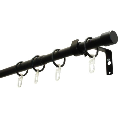 Gardinia cap Set con Bastone per Tende e Accessori, 1 Binario Ø 19/16 mm, Estensibile da Entrambi i Lati, Nero Opaco, 180-310 cm (1/5)