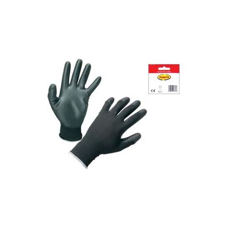 GUANTI DA LAVORO IN POLYESTERE CON PALMO RICOPERTO IN POLIURETANO NERO- - tg.L misura 9 - 12 blister EXCEL