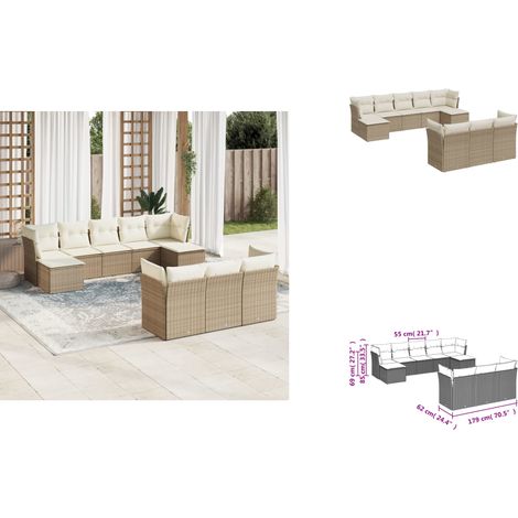 10-tlg. Garten-Sofagarnitur mit Kissen Beige Poly Rattan - Gartensorte - Esszimmergarnituren - Lounge Möbel - Outdoor Sofa - Gartenmöbel Set (1/3)