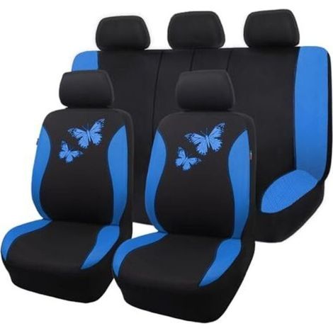Housses de siège auto respirantes en maille Flying Banner, motif papillon coloré, protection compatible avec les airbags (ensemble complet, bleu) (1/5)