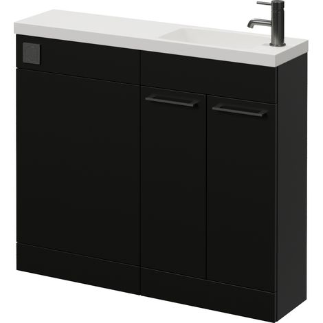 Napoli 250 Matt Black 1000mm 2 Door Vanity Unit Toilet Suite with Round Silvo Basin - 1000mm - Gunmetal Grey 160mm HandleWithout Jubilee Toilet Pan