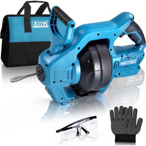 650RPM Kit de Furet Déboucheur de Canalisations Sans Fil, Spirale de 7 mm avec Tête de Forage de 12 mm pour Tuyaux de Ø19-85mm, Outil de Nettoyage de Tubes, Compatible Makita 18 V Batterie
