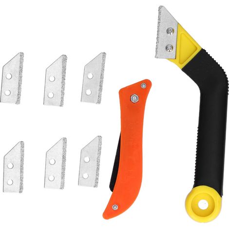 Scie à main à coulis coudée avec lames, couteau à jointer pour le nettoyage des carreaux de joint de sol de porte fenêtre (1/5)