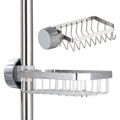 Duschablage mit Seifenschale – Space Aluminium, XU, bohrfreier Duschshampoohalter für 18–28 mm Stangen – KZQ (1/4)
