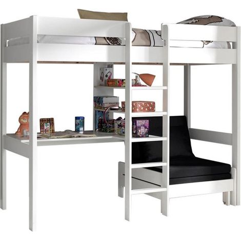 Lit Mezzanine Avec Fauteuil "Pino" 90x200cm Blanc (1/5)