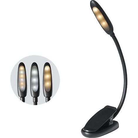 Lampe de lecture LED rechargeable par USB avec pince, col flexible à 360°, 3 températures de couleur (1/4)