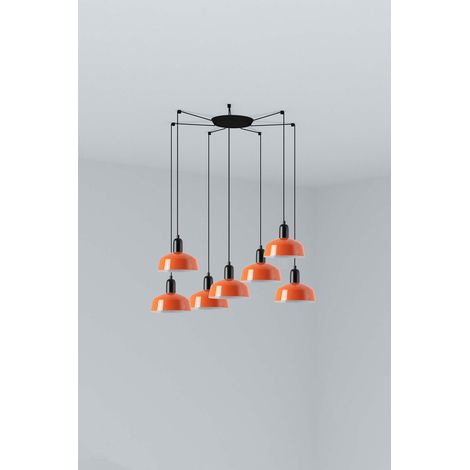 Faro Tatawin Petit plafonnier suspendu noir, orange rougeâtre brillant, 7 ampoules E27