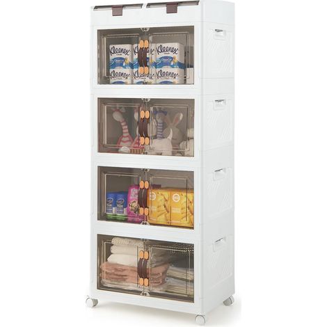 GOPLUS Boîte de Rangement à 4 Niveaux-2 Petits Compartiments Supérieurs et 4 Grands Compartiments à Doubles Portes Blanc (1/5)