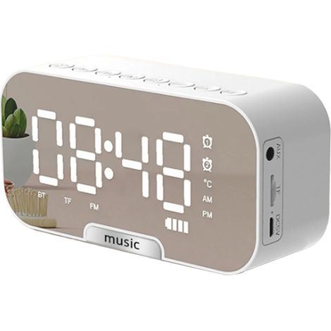 Un despertador digital con luces y temporizador, alimentado por USB, apto para usar junto a la cama, con una gran pantalla LED ajustable (blanca). (1/5)