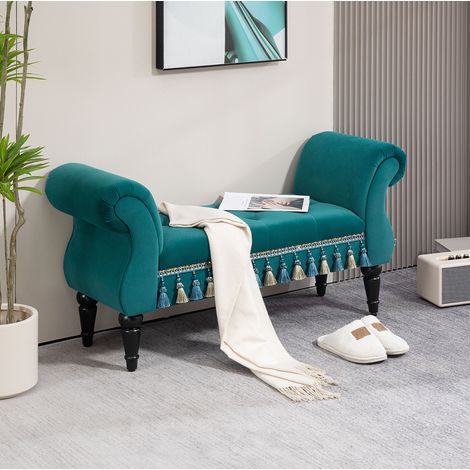 Banc rembourré effet velours vert 117 x 40 x 58 cm, charge maximale 150 kg HAVRYA (1/5)