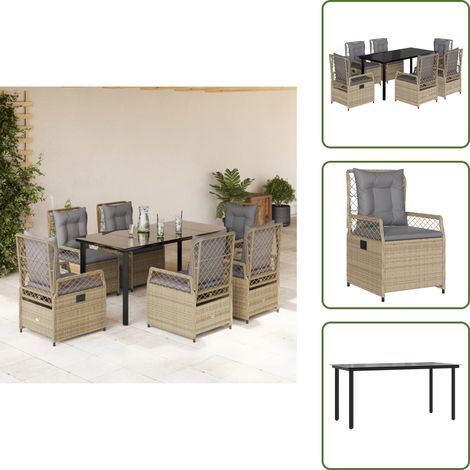 Gartenessgruppe - vidaXL 7-tlg. Garten-Essgruppe mit Kissen Beige Poly Rattan - Relaxsessel (1/5)