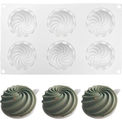 Moules à gâteaux en mousse française en silicone, ustensiles de cuisson 3D bricolage moule à bougie de savon au chocolat, 6 trous forme en spirale (1/4)