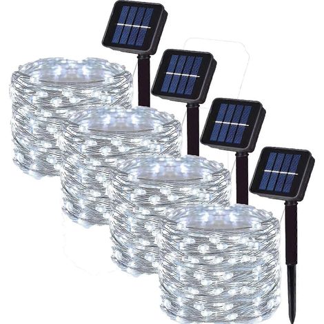 Guirlande lumineuse solaire d'extérieur à LED fil de cuivre 22 m 200 LED 4 pièces blanche (1/5)