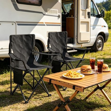 Chaise de camping confortable, chaise de plage avec porte-gobelet, chaise de pêche pliante (2 chaises d'extérieur) (1/5)
