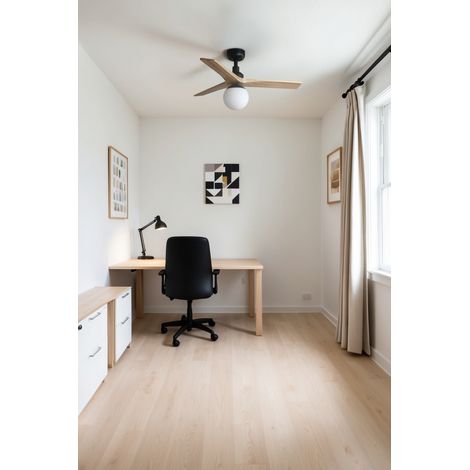 KLIM S, Ventilateur de Plafond avec Lumière, Faro Barcelona - Colore Pale: Rovere Chiaro - Corpo: Nero (1/4)