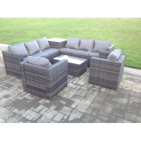 Fimous 8 Seater PE Wicker Outdoor Rattan Garden Furniture Sets Lounge Chair 2 Coffee Table (1/3)