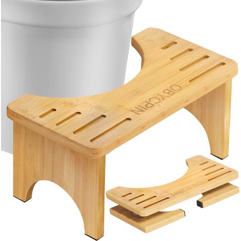Tabouret de Toilette en Bambou Pliable Ergonomique - Marche Pied WC Stable Antidérapant Compact et Portable - Aide à Soulager la Constipation et Les Ballonnements - Adultes (1/5)
