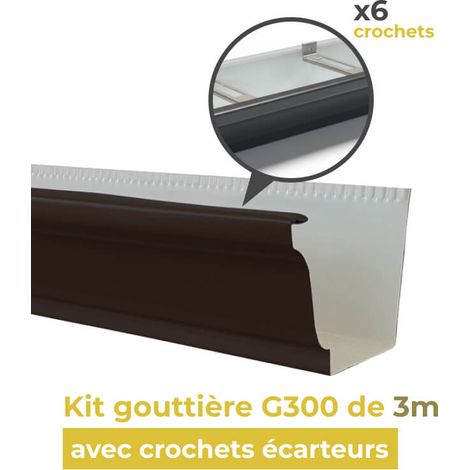 Kit gouttière aluminium G300 de 3m avec 6 crochets écarteurs noir graphite - ALUHOME