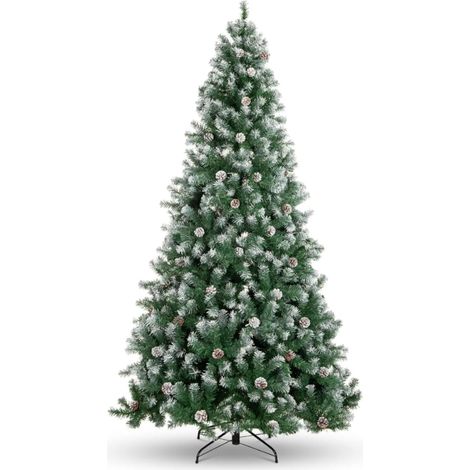 Schneebedeckter Weihnachtsbaum 180 cm mit LED-Beleuchtung, warmweiße Lichter, inkl. Tannenzapfen, Klappsystem für einfache Montage (1/5)