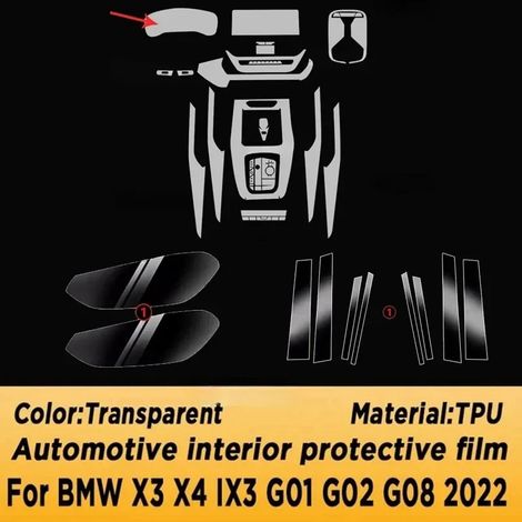 -2022 Convient aux BMW X3 X4 IX3 G01 G02 G08 2018-2022 Film protecteur TPU pour portières, montants centraux, phares, console centrale, écran multimédia, tableau de bord et GPS (1/5)