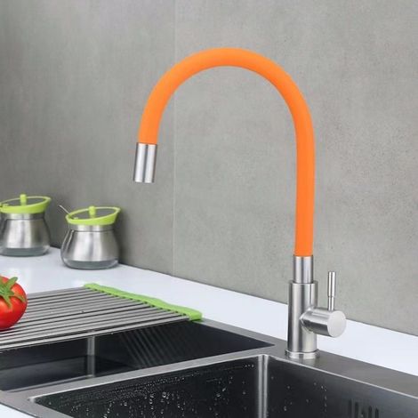 304 Stainless Steel Single Cold Water Faucet, Colorful Universal Rotating Brushed Finish, Kitchen Sink/Vegetable Washbasin, Balcony Splash-Proof - Model B