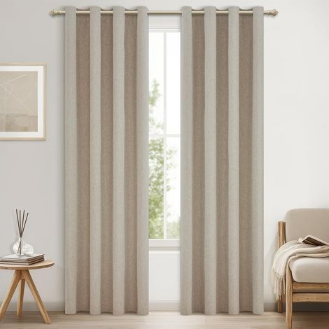 100% Natural Linen Thermal Blackout Curtain, Set of 2 Thermal Insulated Curtain Panels, Anti-Cold and Heat with Eyelets for Door, Window, Bedroom, Living Room, 140 x 235 cm (1/5)