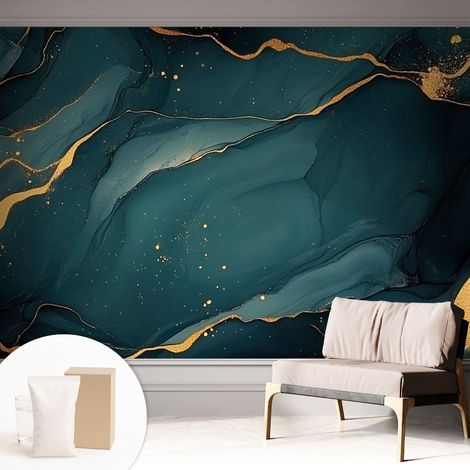 Papier peint intissé mural avec imprimé motifs uniques apparence moderne - Colle incluse gratuite Abstraction bleu foncé 312x219 cm (1/5)