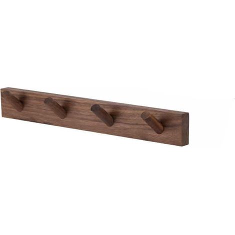 Support mural en bois 35 cm, patères pour vêtements, sacs ou chapeaux, marron