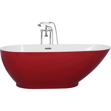 Vasca Freestanding Acrilico Sanitario Rosso e Bianco Ovale 173 x 82 cm Guiana