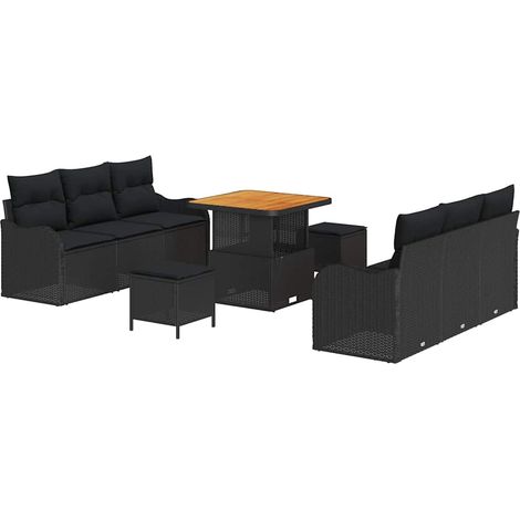 Garden Sofa Set with Cushion with Storage 9 pcs Black vidaXL