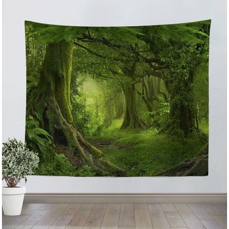 Tapisserie Tenture Murale Psychédélique Arbre Forêt tapis Tissu drap mural Décoration Murale Maison Salon Chambre Dortoir Bohème Nature Paysage Avec Courte Peluche Tissu Doux (150cm130cm) (1/5)