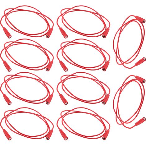 Lot de 10 cordons de test avec connecteurs banane femelles 4 mm, section 0,75 mm², référence J.70029, rouge. (1/5)