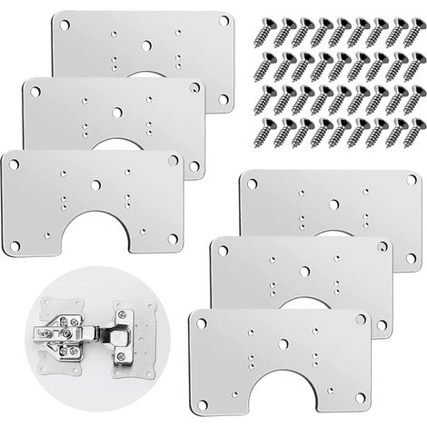 6 Pcs Cabinet Hinge Repair Brackets, Stainless Steel Hinge Repair Plates Mounting, Furniture Hinge Repair Kit (1/5)